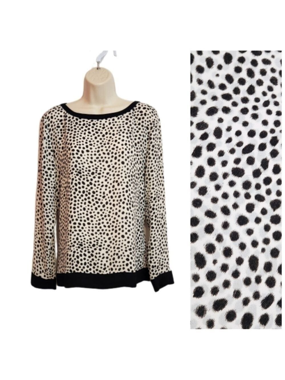 Ann Taylor LOFT White Black Dot Woven Blouse Small